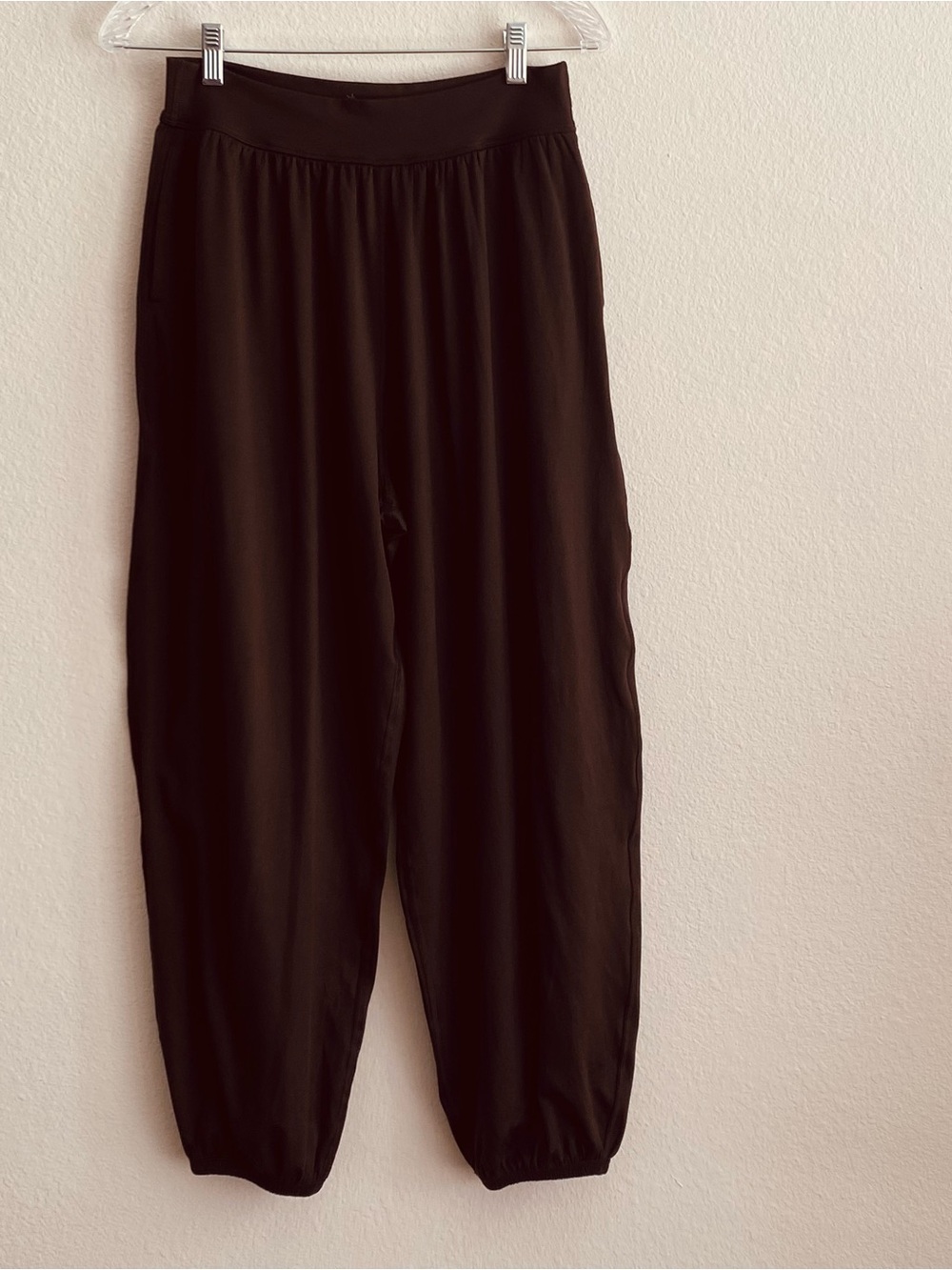 Relaxed Brown Elastic-Waist Jogger Harem Style Pants Comfy Lounge Active Boho